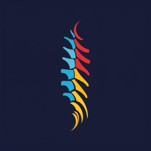 a logo for a chiropractic practice, the logo must include an abstract vertebral column, theme colours are blue red and yellow, professional logo, minimalistic.