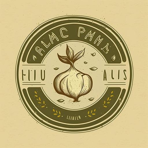 a logo for a hummus spread, hipster health food style, handmade with love, simple drawing illustration, include images of garlic and olive oil