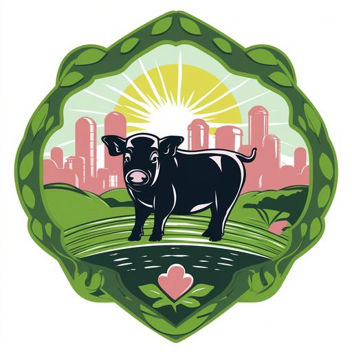 a logo for my blog Little Green Blog, where I write about factory farming (which I am against), climate, sustainability. The logo has to be in heart shape and needs to have the color green in it. The pig has to be pink.