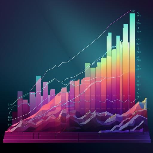 a lowpoly image with Vaporwave colors of a chart going up and to the right