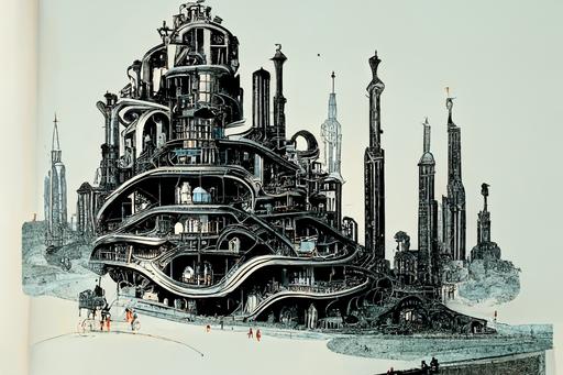 a magical renaissance, futurism meets innovation , out with the old in with the new , fractal breakdown , hyper detailed illustrations, blueprint for the future , plan for a better world --no DOF --ar 3:2 --video