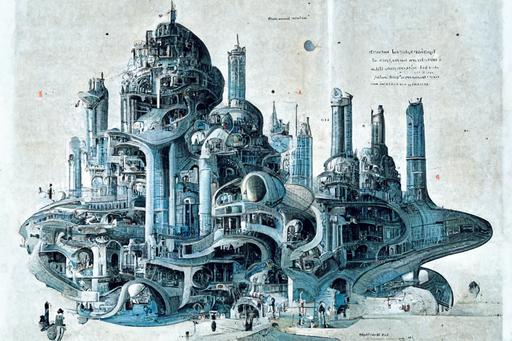 a magical renaissance, futurism meets innovation , out with the old in with the new , fractal breakdown , hyper detailed illustrations, blueprint for the future , plan for a better world --no DOF --ar 3:2 --video