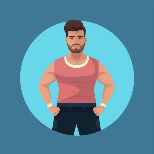 a male with a very nice body but not to nice simple icon guy with a pair a pants he is holding up to his waist that does not fit him, making notice he lost a lot of weight as a icon for a midjourny AI made weight loss company