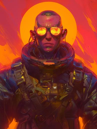 a man in his space pirate costume and glowing glasses, in the style of cyberpunk realism, colorful animations, metallic accents, realistic hyper-detailed portraits, poolcore, dark cyan and gold, gadgetpunk --ar 3:4 --niji 6