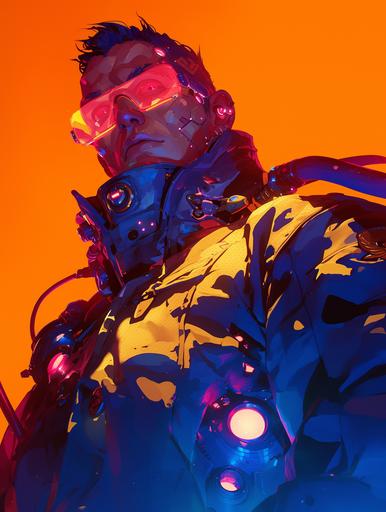 a man in his space pirate costume and glowing glasses, in the style of cyberpunk realism, colorful animations, metallic accents, realistic hyper-detailed portraits, poolcore, dark cyan and gold, gadgetpunk --ar 3:4 --niji 6