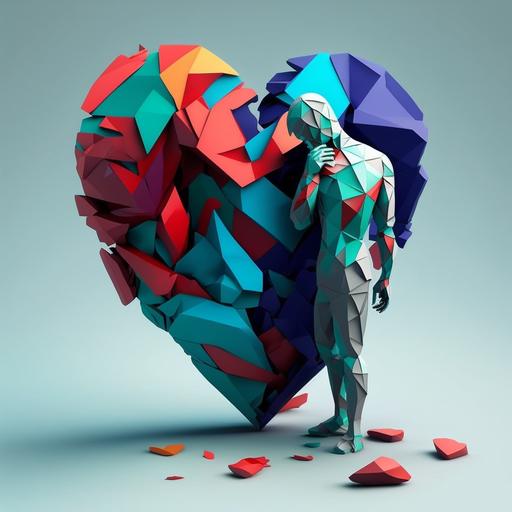 a man very sad with holding broken heart 3d art colorfull