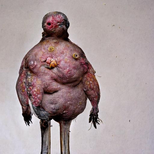a massively obese featherless bird man with tumours and lesions