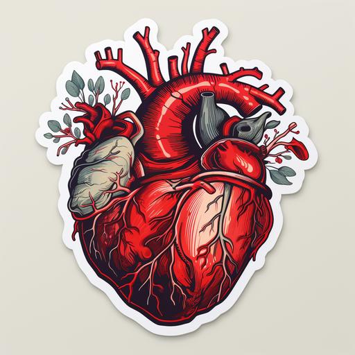 a medicinical accurate heart, sticker, comic style, --s 250
