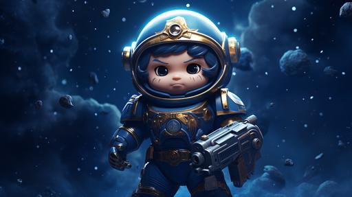 a mini astronaut in space marine armour, chibi --ar 16:9