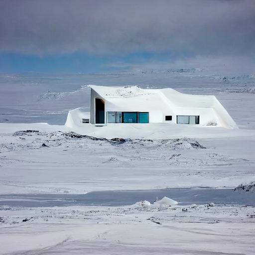 a minimal modern house in middle of antarctica