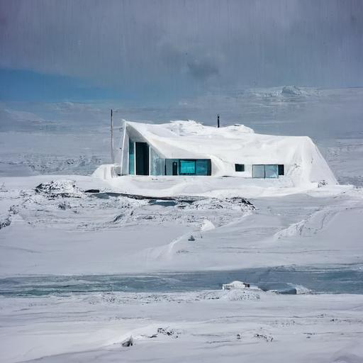 a minimal modern house in middle of antarctica