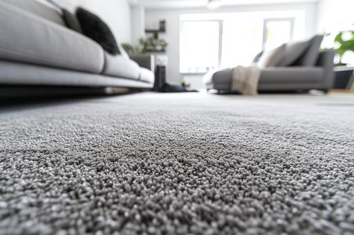 a modern light grey carpet photo shot, focused on the carpet, using living room as background, this photo features a shallow depth of field, shot using a Nikon camera, the overall soft and bright, 16k HD photography, --ar 3:2 --v 6.0