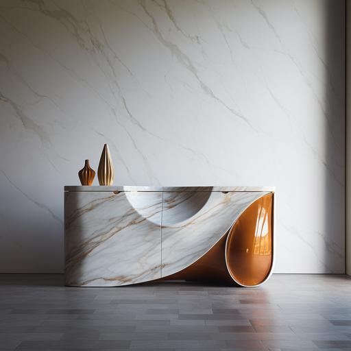 a modern, marble dresser inspired by Hermes design clad in marble