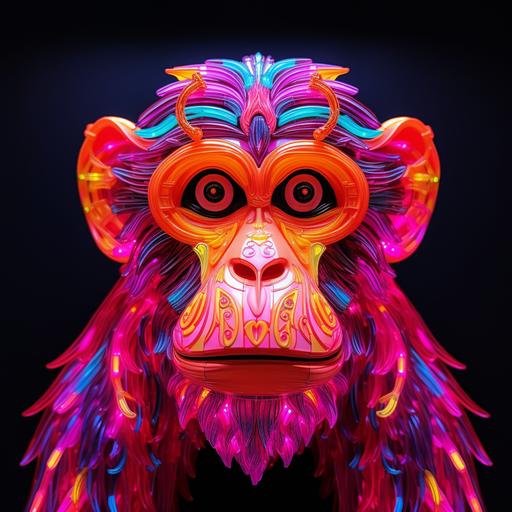 a monkey made out of neon lights, pink and orange colours used