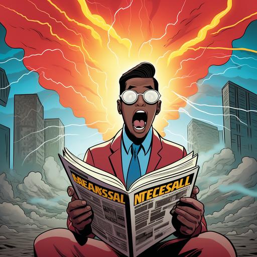 a new reader reads news gets an electric shock in colorful cartoon theme