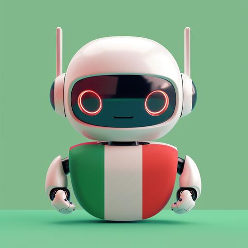 a nice and friendly looking chatbot logo with the Italian flag (green, white and red) and in the background an Italian country