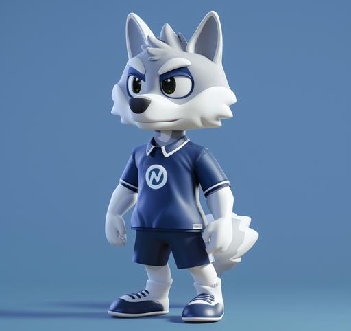 a nintendo nexicon sticker showing a cute wolf cartoon character in a soccer uniform, in the style of rendered in cinema4d, fauvism precursor, dark white and dark blue, online sculpture, leica cl, caricature faces, playstation 5 screenshot --ar 33:31 --v 6.0