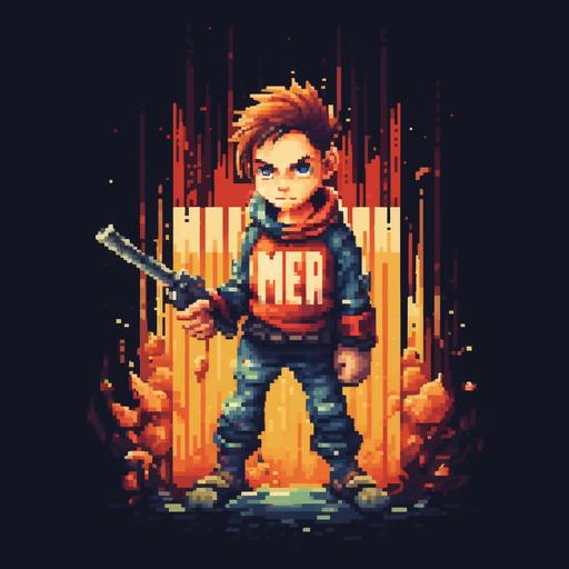 a no mercy boy logo in pixelart gamestyle with outstanding colours.