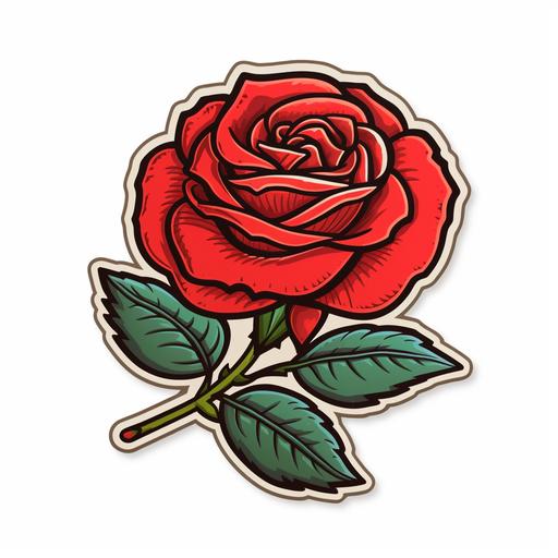 a old school red rose, sticker style, white background