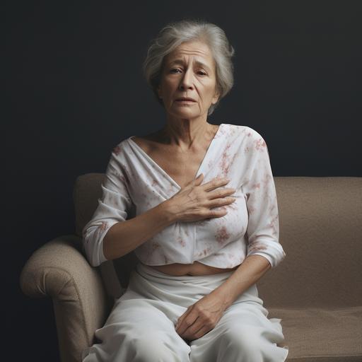 a older white lady showing typical symptoms of a diaphoresis