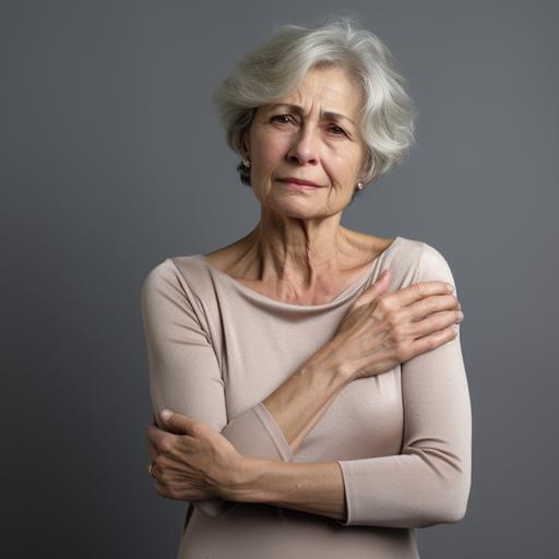 a older white lady with shoulder and arm pain