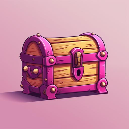 a one dimensional, cartoon style, treasure chest box, wooden and magenta pink, 2d, logo icon --s 50