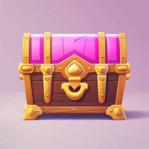 a one dimensional, cartoon style, treasure chest box, wooden and magenta pink, 2d, logo icon --s 50