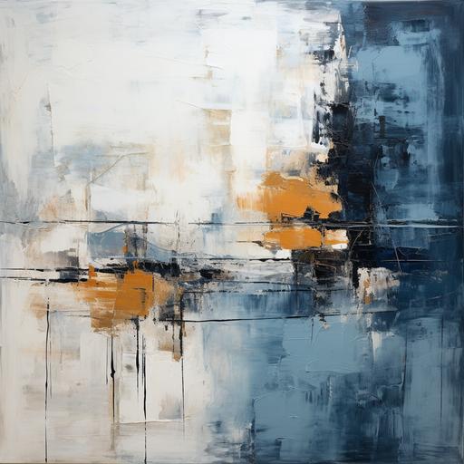 a painting using daubs of paint, steel blue, grey, tan, black, brush strokes, abstract, bold.