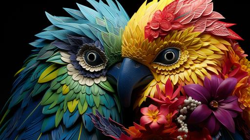 a pair of beautiful kakapo with rainbow feathers do a beak synch duet drag queen show in traditional maori aboriginal wear in new zealand, by david lachapelle --ar 16:9 --stylize 1000 --chaos 100