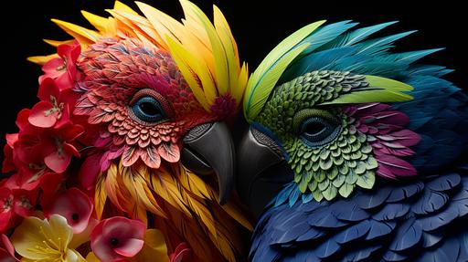 a pair of beautiful kakapo with rainbow feathers do a beak synch duet drag queen show in traditional maori aboriginal wear in new zealand, by david lachapelle --ar 16:9 --stylize 1000 --chaos 100