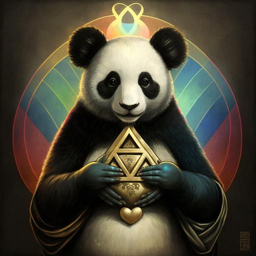 a panda holding a chinese symbol that represents love and prosperity