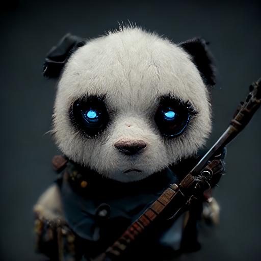 a panda holding a sniper rifle,unreal engine,8k realistic,war,moody