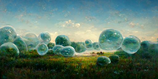 a pastoral landscape composed and comprised entirely of translucent bubbles, realistic, smooth bubble textures --w 512