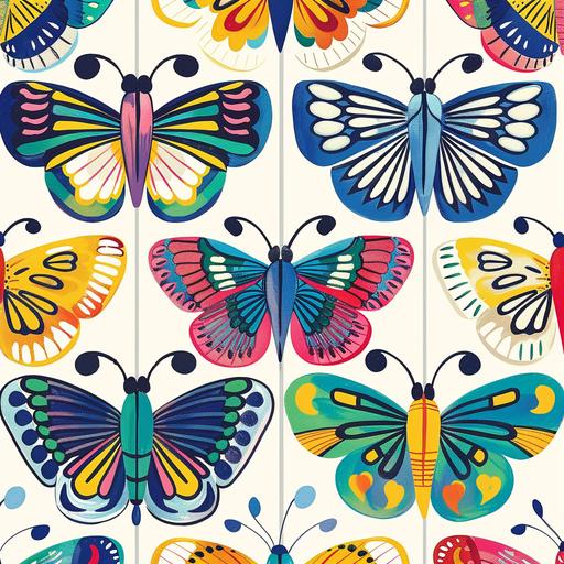 a pattern-based butterfly print in bright summer colors in the style of katie kime, tile