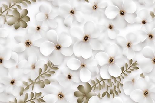 a pattern made of white florals, white cheetah paw prints, with smooth wallpaper seamless texture, photorealistic, white background, subtle, luxurious --ar 3:2 --tile --v 5.1