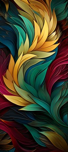 a pattern of ukioye inspired duck feathers and mushrooms, emerald and ruby, aqua and gold, --ar 9:20 --s 250