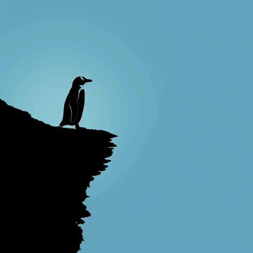 a penguin silhouette standing on a cliff