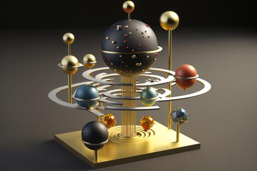 a perpetual motion executive desk toy with the planets of the solar system instead of metal balls --v 4 --ar 3:2