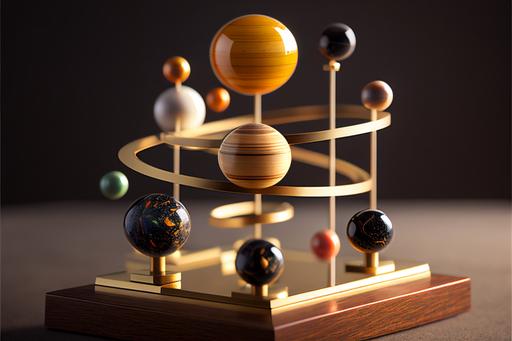 a perpetual motion executive desk toy with the planets of the solar system instead of metal balls --v 4 --ar 3:2