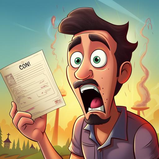 a person gets shocked after seeing electricity bill in cartoon theme