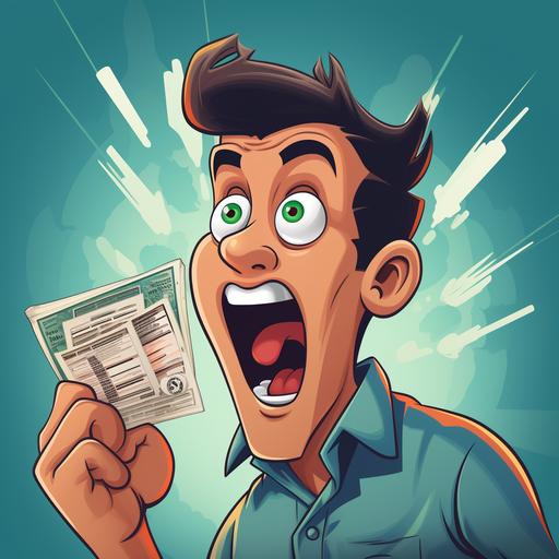a person gets shocked after seeing electricity bill in cartoon theme