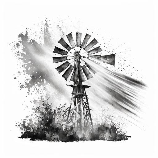 a photostock light flash water color cartoon windmill used for gray scale logo with white background