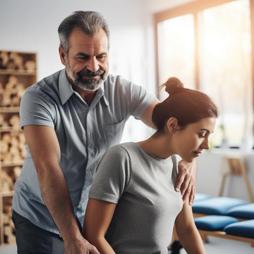 a physical therapist assisting a person over 40 with back pain
