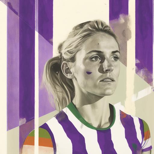 a piece of hyalopterus art, by Kenneth Noland, panoramic anamorphic, portrait of Kim Wexler, brown and purple color scheme, Adidas painting, Toiletpaper magazine, detail shot, connecting lines, Hannah Dodd, on a canvas, stripes, fissures --v 4