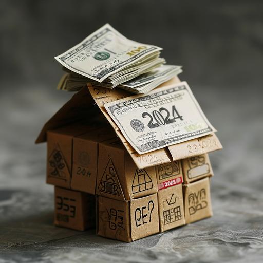a pile of cash on top of a house of cards resembling the text 