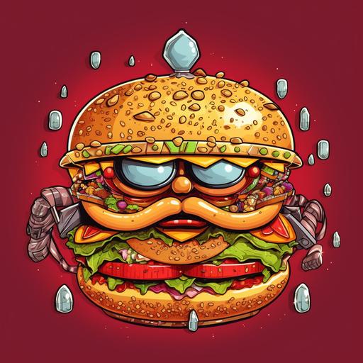 a pimp burger with blings, cartoon