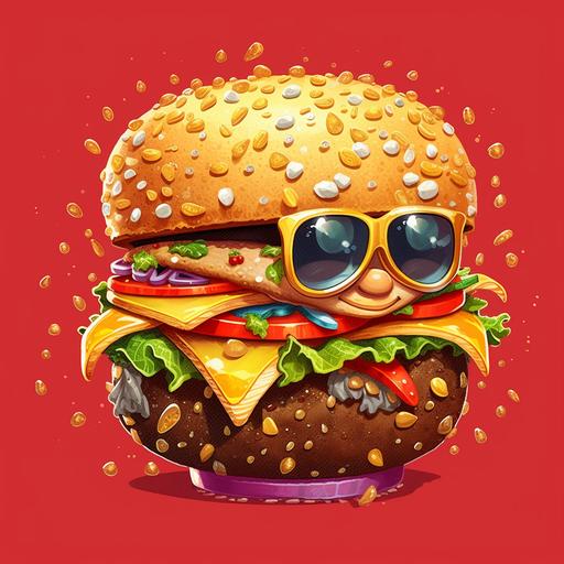 a pimp burger with blings, cartoon