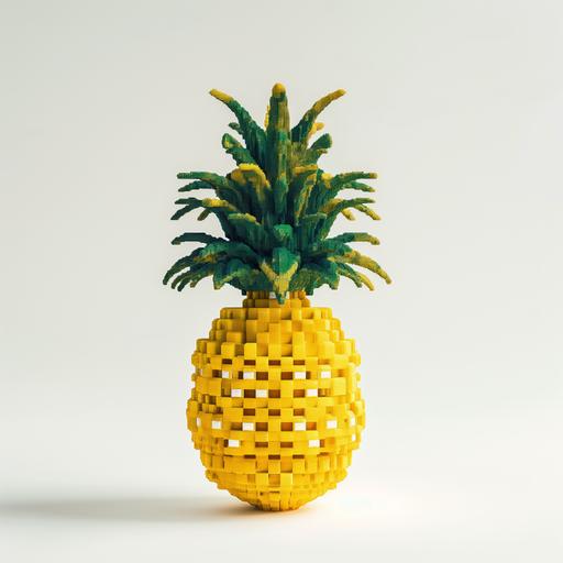 a pineapple made with pixel blocks, white background, axon view, studio light, fine art photography --v 6.0
