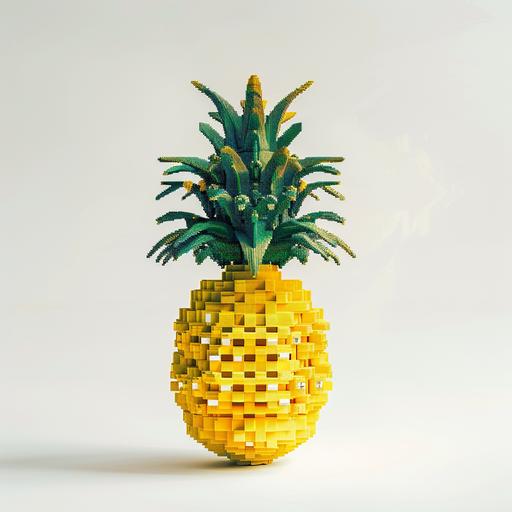 a pineapple made with pixel blocks, white background, axon view, studio light, fine art photography