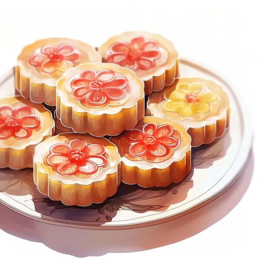 a plate of moon cake ,watercolor style, illustration, white background --niji 5